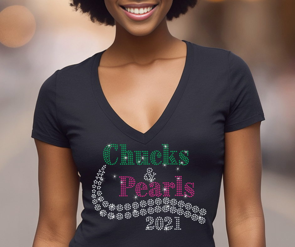 Chucks and Pearls Bling Tees