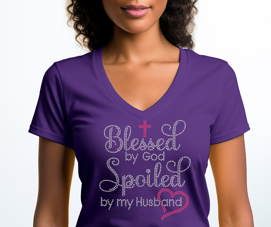 Blessed By God Spoiled by my Husband Bling Tee