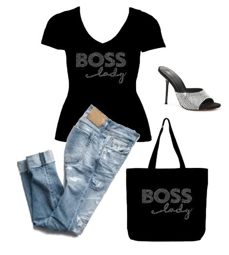 Blessed Momma Bling Tee with Matching Tote Bag Set
